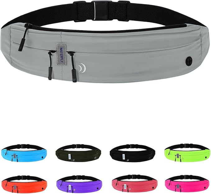WATERFLY Running Belt Fanny Pack: Runner Marathon Jogging Waist Pack Sport Workout Exercise Fitness Phone Holder Belt for Men Women Jogger Slim Waistband