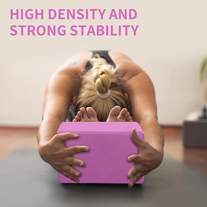 Yoga Block 2 Pack 9"x6"x3", Sturdy Yoga Foam Blocks, High Density & Non Slip Surface for Pilates & Stretching, Fitness Accessories for Stability & Balance