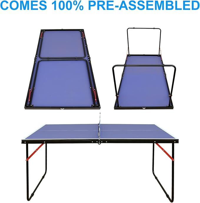 Foldable Ping Pong Table Portable 4.5FT/6 FT/9FT Table Tennis Table Foldable for Indoor Outdoor Games - Quick Assembly