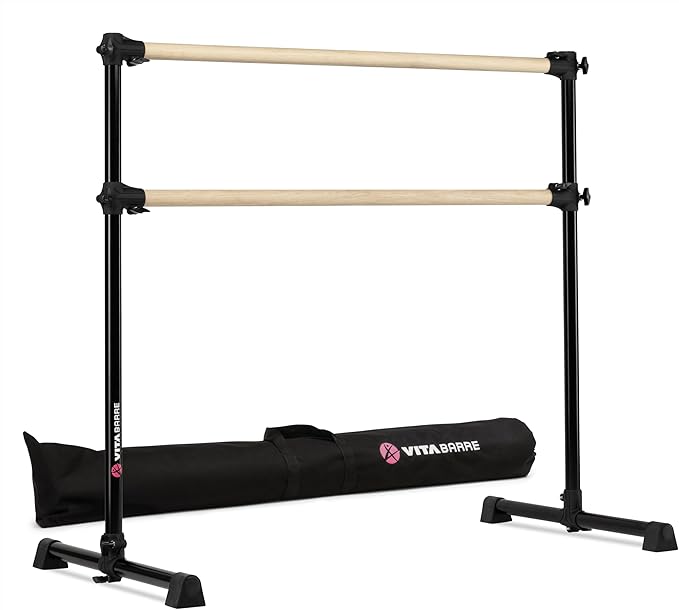 VITA Barre Portable Freestanding Double Ballet Barre, Prodigy, with Carry Bag | Adjustable Height, USA Made, Home or Gym Exercise Equipment for Kids & Adults | Dance, Fitness, Pilates