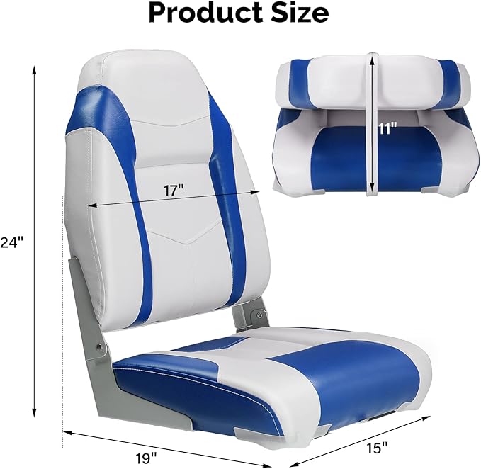 PEXMOR Boat Seats, Low/High Back, Folding, Waterproof, Captain Seat, 2 Packs (High Back-Blue & White)