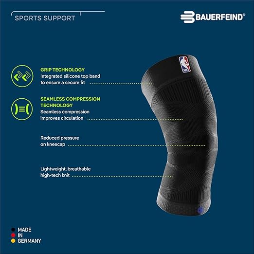 Bauerfeind Sports Compression Knee Support NBA Dallas Mavericks - Lightweight Design with Gripping Zones for Basketball Knee Pain Relief & Performance (Mavericks, L)