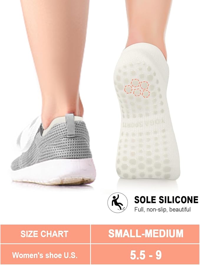 6 Pairs Grip Pilates Socks for Women, Non-slip Yoga Athletic Socks for Barre Ballet Barefoot Workout Hospital