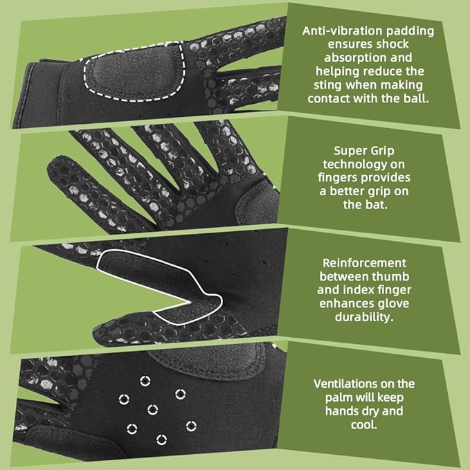 Seibertron B-A-R PRO 2.0 Signature Baseball + Softball + Teeball Batting Gloves Super Grip Finger Multiple 11 Sizes + 5 Colors Available Fit Adult Youth Kids Boys Girls Mens Women