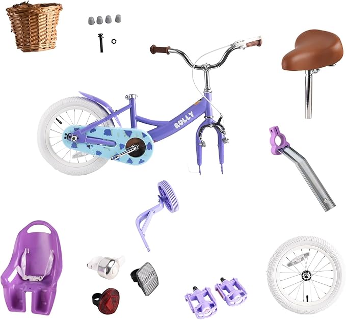 RULLY Fruit Kids Bike 12 14 16 Inch Bicycle for Girls Ages 2-7 Years, Training Wheels Included, Girl Bikes with Basket & Doll Seat