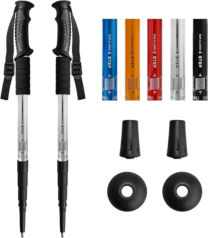 2 Pack Hiking Poles for Junior, Nordic Walking Trekking Pole Hiking Sticks Lightweight Collapsible & Shock-Absorbent Aluminum with Quick Adjustable Locks for Youth & Women