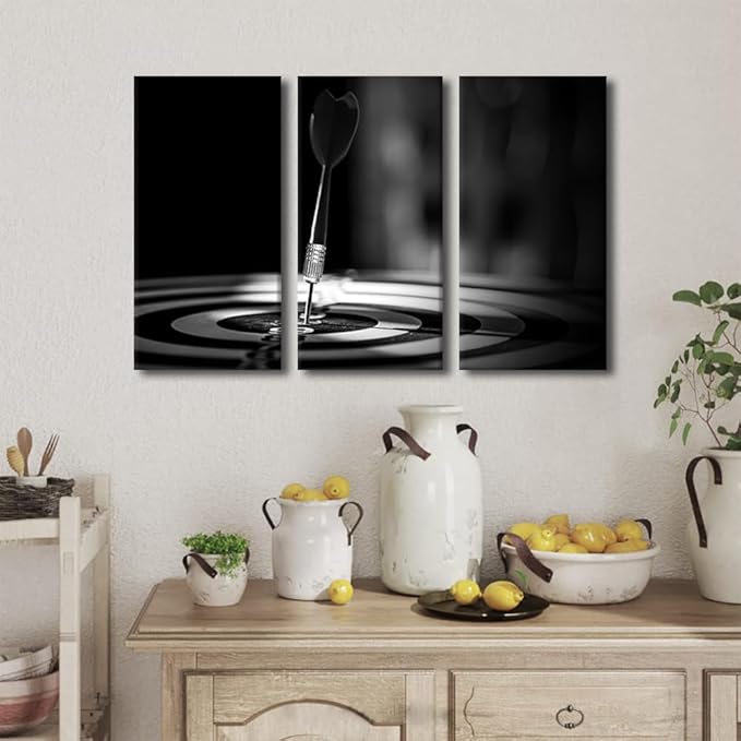 Wall Art 3 Pieces Vintage Dartboard Wall Art for Living Room Goal Achievement Concept Office Wall Decor Canvas Prints Positive Modern Artwork for Bedroom Bathroom Framed Ready to Hang, 24"Wx36"H