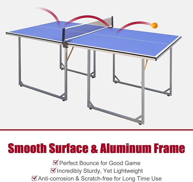 Ping Pong Table Foldable & Portable Table Tennis Table Set for Indoor & Outdoor Games with Net, 2 Paddles and 3 Balls