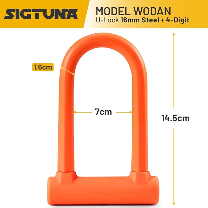 Sigtuna Compact U-Lock | Lightweight Silicone Coated Bike U-Lock (Orange) for Bicycle, E-Bike, Scooter, Motorcycle, Outdoor Equipments