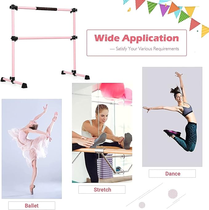 Costzon Portable Ballet Barre, 4ft Freestanding Double Ballet Bar with Adjustable Height, Fitness Dance Bar w/Foam Pads for Stretching, Home Gym Barre Exercise Equipment for Kids & Adults