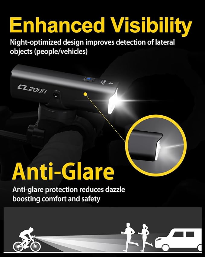 TOWILD CL2000 Bike Lights for Night Riding,2000LM Super Bright Bicycle Headlight,Waterproof Bike Front Light for Mountain Road Cycling Commuting