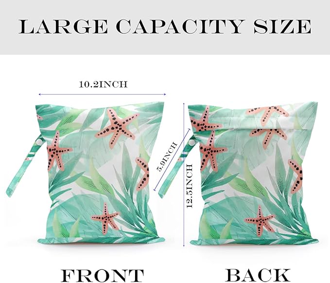 Wet Bag, Wet Dry Bag, Wet Bag for Swimsuit, Travel, Beach, Pool, Diapers, Dirty Yoga Gym Clothes, Makeup Bag, Waterproof Reusable Beach Bag Ocean Decor Starfish Sea Horse Anchor