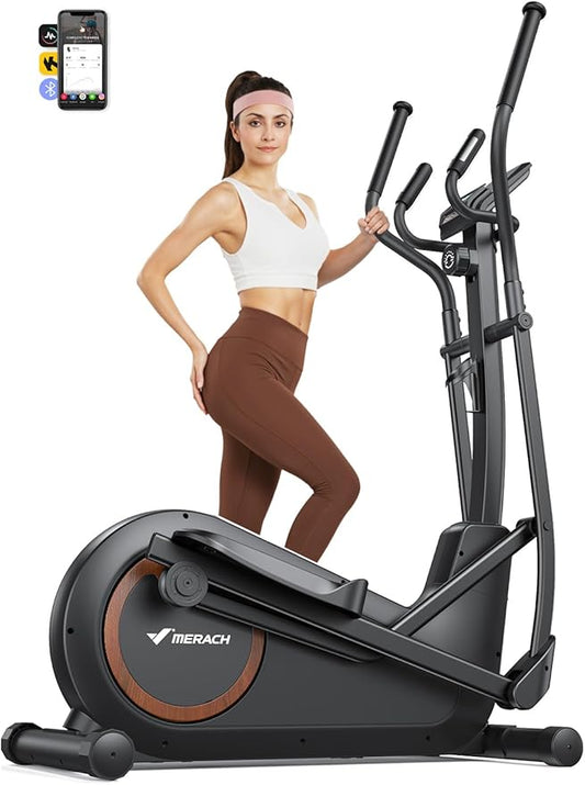 Merach Elliptical Machine, Elliptical Exercise Machine for Home with Hyper-Quiet Magnetic Drive System, Elliptical Training Machines with16.5-19IN Stride, Automatic Resistance, 400lbs Capacity
