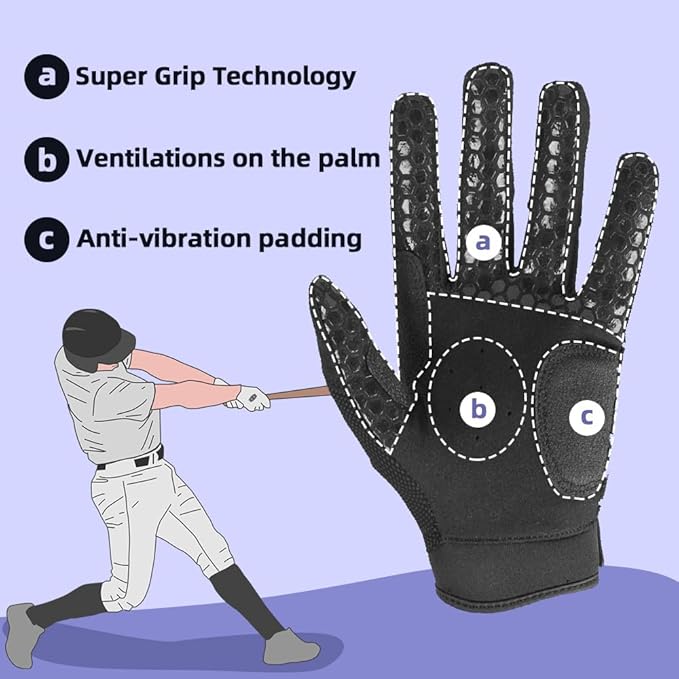 Seibertron B-A-R PRO 2.0 Signature Baseball + Softball + Teeball Batting Gloves Super Grip Finger Multiple 11 Sizes + 5 Colors Available Fit Adult Youth Kids Boys Girls Mens Women