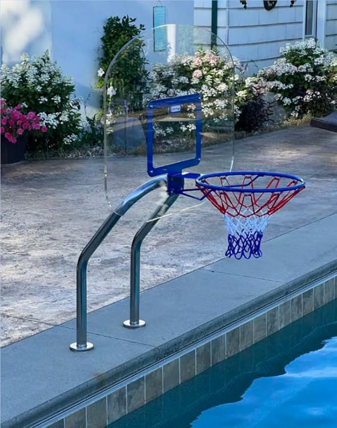 Global Pool Products X2 Basketball and Volleyball Pool Game - Set Includes 16' Net & Ball Stainless Steel Polished - No Anchor GPP-X2VB16-SS