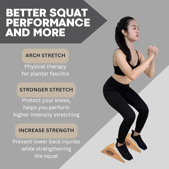 2025 NEW LARGER and Improved quality ECO-Friendly HIGHEST DENSITY Cork Squat Wedge Block Heel Calf Raise Platform NON-SLIP Slant Board Ramp Fitness Workouts Yoga Weightlifting exercise BAND 3 PIECES