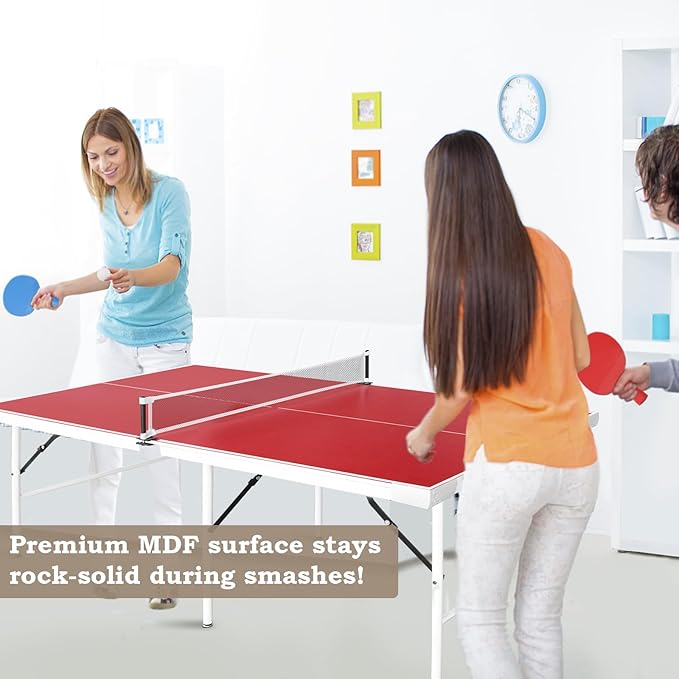 Seydrey 5.5x3ft Foldable & Portable Ping Pong Table, Folding Indoor Table Tennis w/ 2 Paddles, 2 Balls and Net