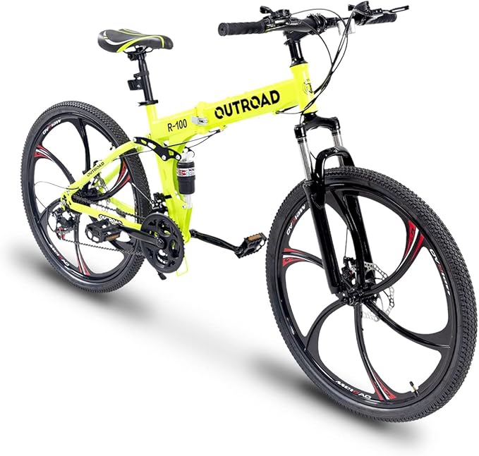 Outroad Folding Mountain Bike Foldable/Unfoldable Bike 26 Inch for Adult, 21-Speed Dual Suspension High-Carbon Steel MTB Foldable Bicycle, Dual Disc Brake Folding Bikes for Women and Men