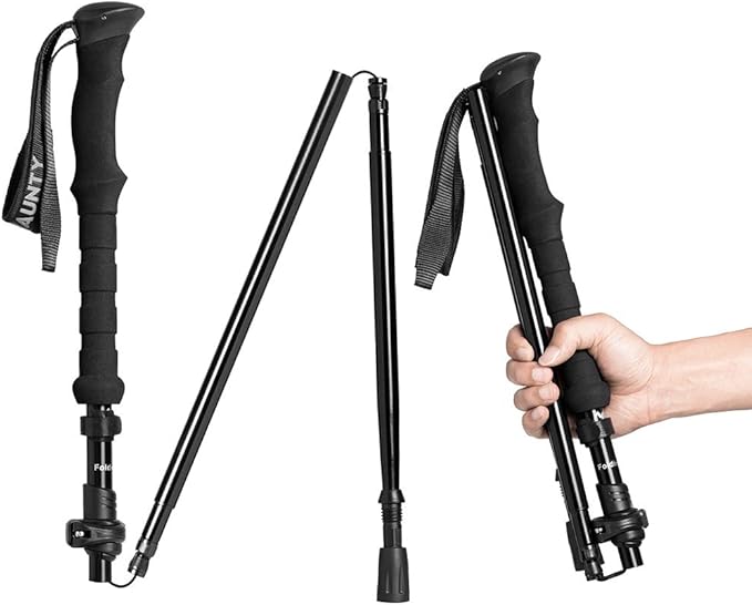 Travel Folding Trekking Hiking Pole with Carrying Case,Collapsible Cane Adjustable Walking Stick Portable Mobility Aid for Women Men Hikers Gift,Black