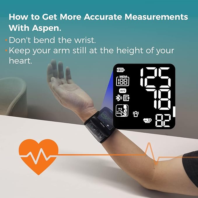 Blood Pressure Monitor Adult Cuff, Blood Pressure Cuff Monitor Wrist, Blood Pressure Machine Home Use 5.3-8.5" Irregular Heartbeat Monitoring APP Automatic Bluetooth High Accuracy Aspen Black