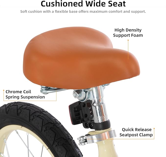 JOYSTAR Vintage Kids Bike with Training Wheels & Basket, 12 14 16 Inch Girls Bike for 2-7 Years Old, Children Bicycles, Multiple Colors