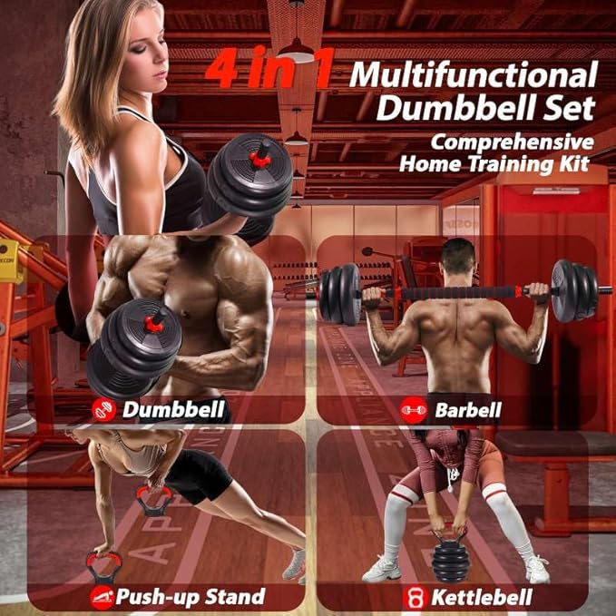 Adjustable Dumbbells Set - 20lbs/30lbs/70lbs/90lbs Multi-Functional Fitness Set, Kettlebell & Barbell Patterns, Beginner Dumbbell Fitness