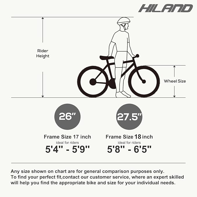 HILAND 26 27.5 29 Inch Mountain Bike, Mens and Womens MTB with 21 Speeds, High-Tensile Steel Frame, V Brake, Hardtail Bicycle for Adults
