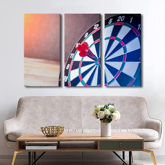 Canvas Wall Art 3 Panel Success Poster Hit the Target Wall Decor for Living Room Bedroom Bathroom Office Artwork Dart Hits the Bullseye Wall Art Modern House Decor Framed Ready to Hang(28"Wx42"H)