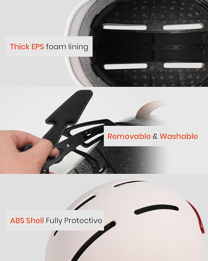 Bike Helmet for Adult: Bicyle Helmet with EPS Foam Interior for Men & Women, Adjustable Cycling Helmet with LED Light Safety Certified for Commuting