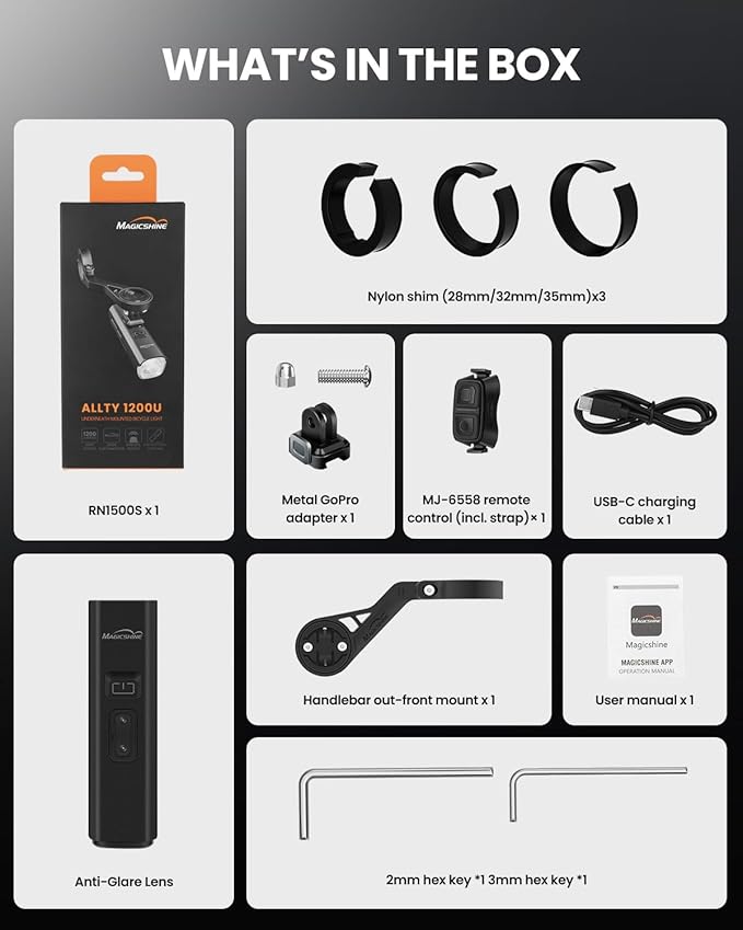 Magicshine Bike Light RN 1500S, Bicycle Lights for Night Riding with Underneath Mounted, FTR LightSync Control, USB Rechargeable, Bike Light Front and Back for Road Mountain Cycling