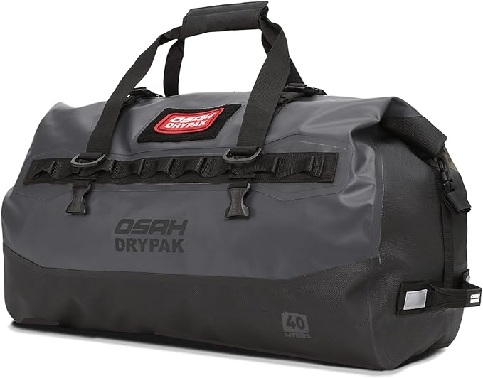 Waterproof Duffel Bag - Motorcycle Dry Bag 40L Tail Bag with Large Storage Space, Waterproof Duffle Bags with Outer Mesh Zipper Pocket for Camping, Kayaking, Fishing & Traveling-Grey