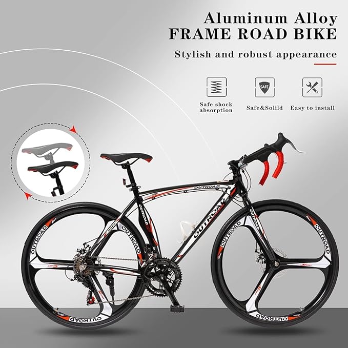 700C Wheel Road Commuter Bike, 14/21 Speed Shifter, Dual Disc Brakes Racing Bicycle with Light Aluminum Alloy Frame for Adult Men and Women