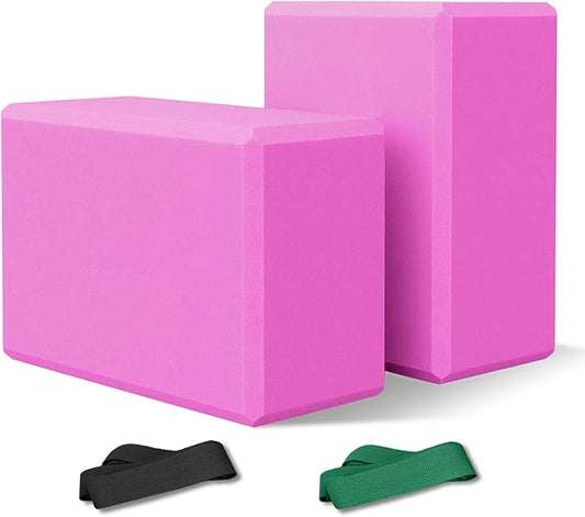 2 Pack 9‘’x6‘’x4‘’ Yoga Blocks with Stretch, Durable Yoga Foam Blocks, High Density & Non Slip Surface for Yoga, Pilates, Stretching, Dance, Ballet, Gymnastics,Fitness for Stability & Balance