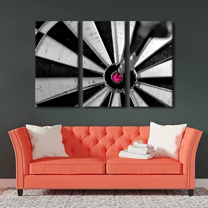 Canvas Wall Art 3 Panel Dart Board Poster Inspirational Wall Art Wall Decor for Living Room Bedroom Bathroom Office Artwork Dart Hits the Bullseye Modern House Decor Framed Ready to Hang(28"Wx42"H)