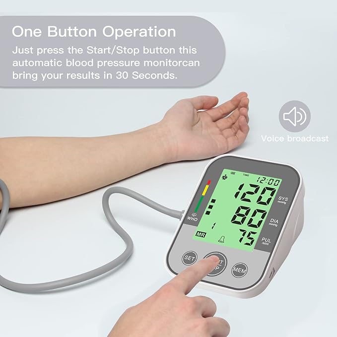 Blood Pressure Monitor Upper Arm Blood Pressure Machine for Home Use BP Cuff Kit, Large 3-Color 3.4'' Display with Backlight,Pulse Rate Detection Meter with Cuff 22-42cm/2×99 Sets Memory (Gray)