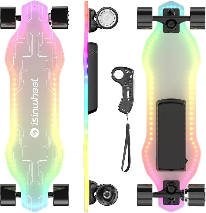 isinwheel V4/V6/V6pro/V8/V10 Electric Skateboard with Remote, 250W/450W/500W/1200W/3000W Brushless Motor, 9Mph/12Mph/30 Mph /32Mph Top Speed, Electric Longboard for Adults &Teens
