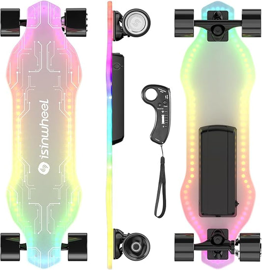 isinwheel V4/V6/V6pro/V8/V10 Electric Skateboard with Remote, 250W/450W/500W/1200W/3000W Brushless Motor, 9Mph/12Mph/30 Mph /32Mph Top Speed, Electric Longboard for Adults &Teens