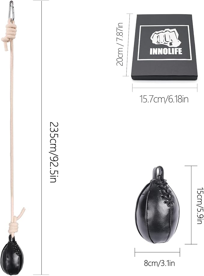 INNOLIFE Boxing Slip Bag, Dodge Hide Speed Ball for Reflex Training, MMA Pendulum Training - Maize Leather Ball Included