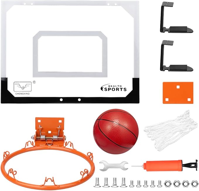 Larger 17" x 12" Indoor Basketball Hoop with 9" Large Dunk Rim for Kids, Over The Door Basketball Hoop 4 Balls, Wall Mount Hoops for Yard Outdoor Shatterproof Backboard- Complete Accessories Included