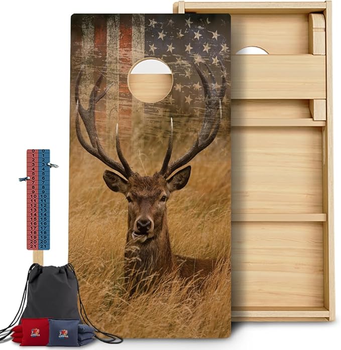 CornholeGamesUSA Pro Cornhole Boards Set | Made in USA | 3/4 Baltic Birch | No Bounce | Triple Thick Legs | Two Brace & Handles, Tournament 2x4 Regulation Set with Score Tower & Cornhole Bags