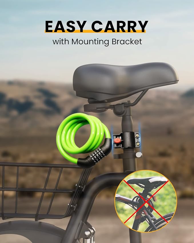 Bike Lock Cable with Combination,High Security 5-Digit Resettable Combination Bicycle Lock Anti-Theft, with Mounting Bracket for Bikes and Scooters