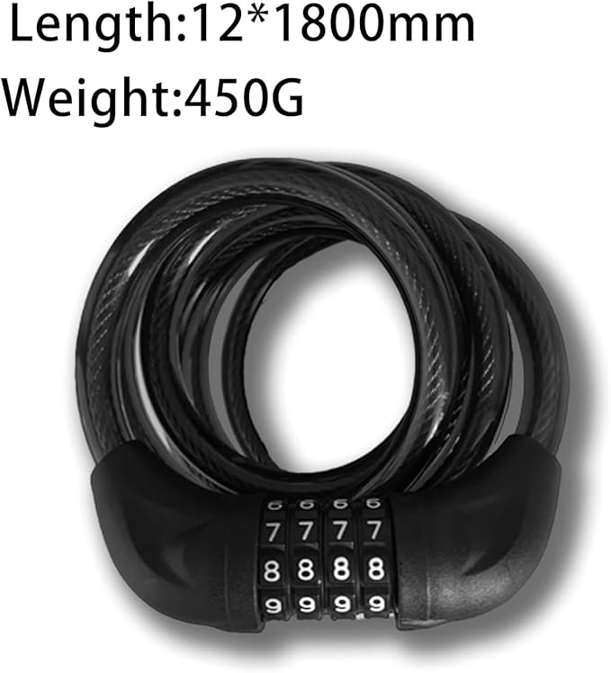 Bike Cable Lock, 4 Digit Resettable Combination Lock, 6FT Long Heavy Duty Steel Cable with Waterproof Vinyl Coating Anti Theft Security Lock for Road Bike E-Bike Scooter Fence Gate Toolbox