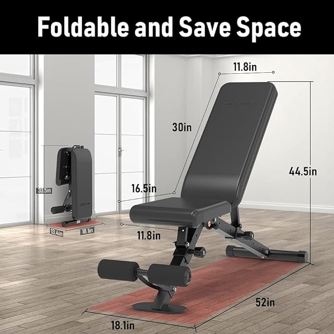 leikefitness Adjustable Weight Bench Foldable Workout Exercise Bench with Automatic Lock for Upright Incline Decline and Flat Full Body Exercise