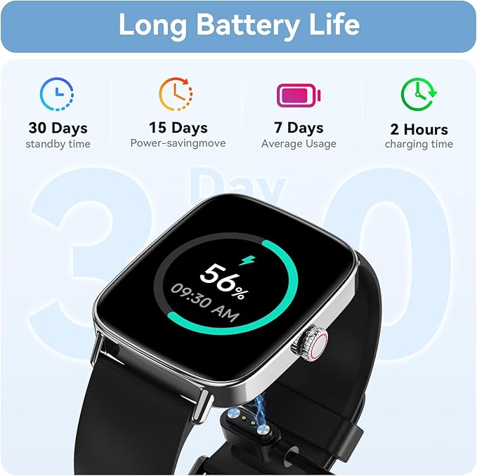 Tensky Smart Watch for Men/Women Android & iPhone, 1.85" Touch Screen Fitness Tracker with Answer/Make Call, IP68 Waterproof Heart Rate/SpO2/Sleep Monitor, Pedometer, 100+ Sport Modes (2 Bands)