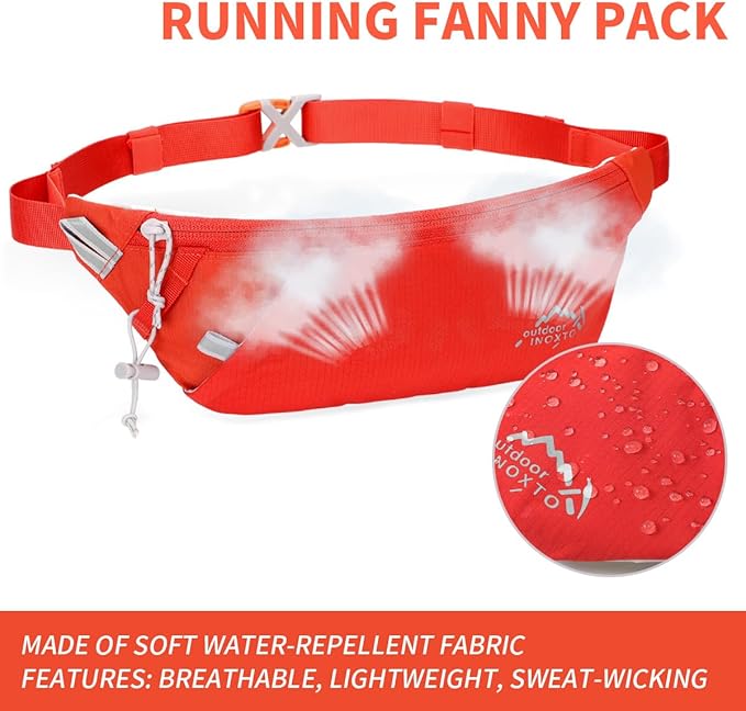INOXTO Slim Running Belt Fanny Pack for Women and Men Sports Waist Bag Pack with 300ml Water Bottle for Running Walking Cycling Hiking Reflective Running Pouch Belt for All Phones (Orange)