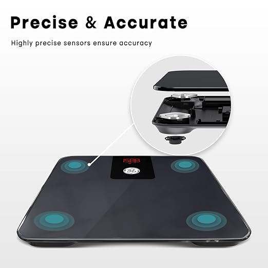 GE Digital Bathroom Scale for Weight, Smart Bluetooth Body Weight and BMI, Electronic Black Weighing Scale for Bath Home, Accurate 400lb Capacity