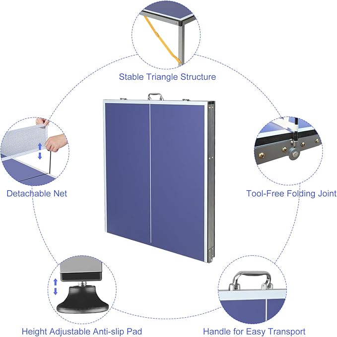 Ping Pong Table Foldable & Portable Table Tennis Table Set for Indoor & Outdoor Games with Net, 2 Paddles and 3 Balls