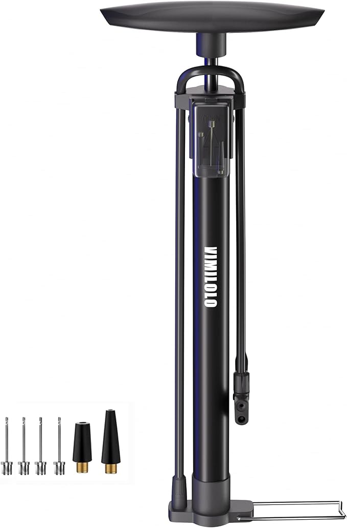 VIMILOLO Bicycle Pump, Bike Floor Pump with Gauge Inflator for Presta and Schrader Valve Portable Tire Pumps for Ball Bike Pumps