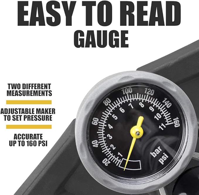 BV Bicycle Pump Durable Bike Floor Pump 17/24 inch Smart Valve Head, 160 psi, Automatically Reversible Presta and Schrader