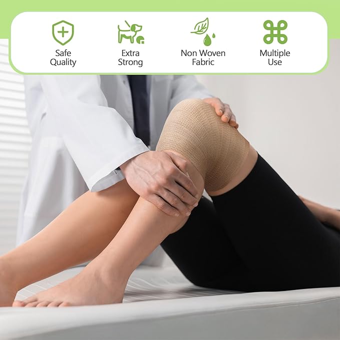 Treela 48 Pack Self Adhesive Wrap Bandage Bulk, Self Adherent Cohesive Bandage Elastic Athletic Tape Breathable Wound Tape for Stretch Athletic Sports Wrist Ankle(Nude Color,1 Inch X 5 Yards)